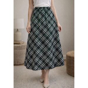 Vintage Sag‎ Harbor Plaid SkirtvSize 12 Green A-Line Midi Skirt Academia Preppy